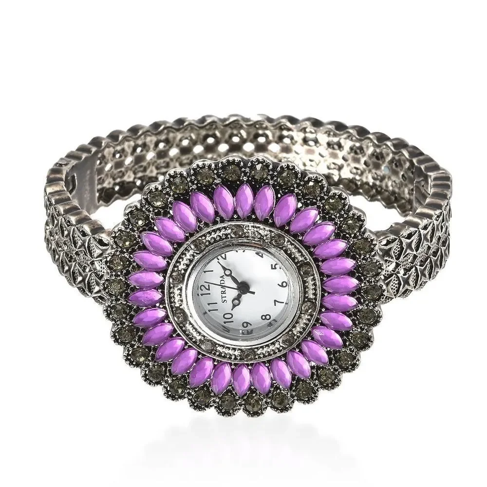 STRADA Gray Austrian Crystal, Simulated Purple Chroma Southwest Style Watch